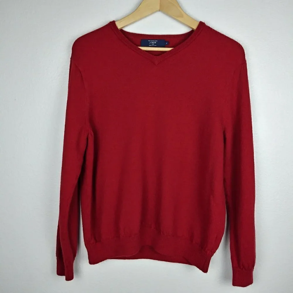 J CREW Burgundy 100 merino wool V-neck pullover sweater size XL
